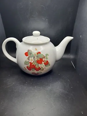 Vtg Ironstone Teapot Tea Pot Lid Strawberry Vine Design USA • $22