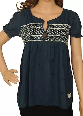 Odd Molly Women's Smocked Embroidered #316 Blue Short Blouse Tunic Top S 1 • $73.05