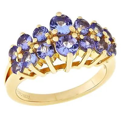 Paul Deasy Gem Gold-Plated Round Tanzanite Gemstone Two-Row Ring Size 8 Hsn $150 • £69.63