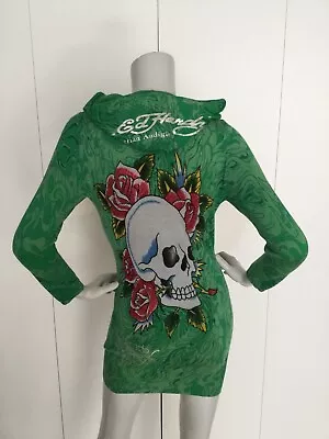 Ed Hardy By Christian Audigier Full Zip Dress Hooded Skull Cardigan Size S • $74.99