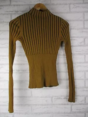 & Other Stories Womens Sweater Top Brown Ribbed Black Trim XS High Neck • $34