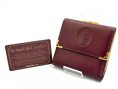 Cartier Wallet Befold Purse Must Bordeaux Authentic • $55