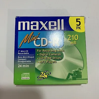5 Pack Maxell Mini CD-R 210 MB 24 Min NEW SEALED • $12.99