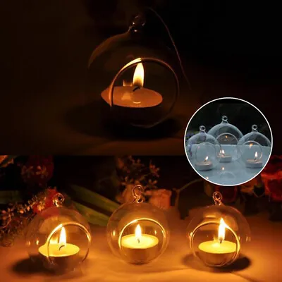 6PCS Clear Glass Ball Fillable Bauble Hanging/Desktop LED Candle Tealight Holder • £8.95