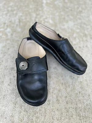 Haflinger Germany Clogs Slip On Black Leather Mules Round Toe Women's 38 US 7 • $34.99