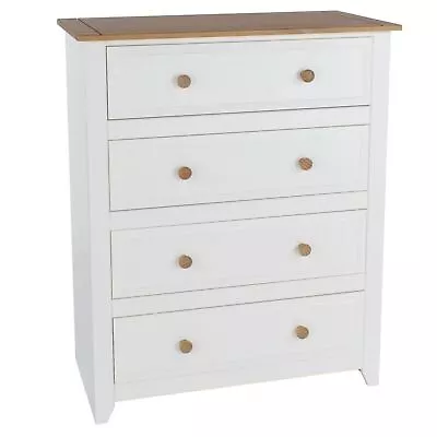 White 4 Drawer Chest Of Drawers Solid Pine Top And Handles Bedroom Storage • £149.99