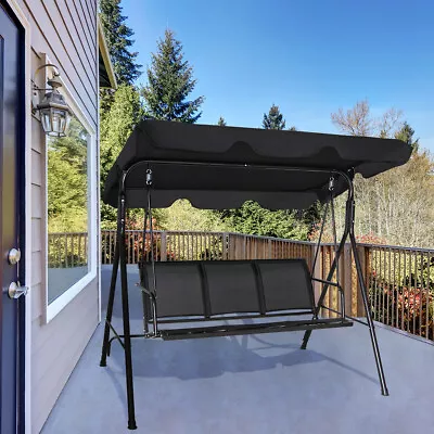 Outdoor Patio Swing Canopy 3 Person Canopy Swing Chair Patio Outdoor Black • $119.98