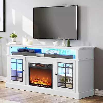 Farmhouse LED TV Stand With 1400W 18  Electric Fireplace For TVs Up To 75 Inch • $302.99