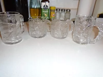 Vintage Batman Forever McDonalds 1995 Embossed Glass Mug Cup Set Of 4 • $26