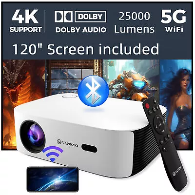 VANKYO 4K Projector Bluetooth Native 1080P 5G WiFi LED Video Home Theater Cinema • $37.39