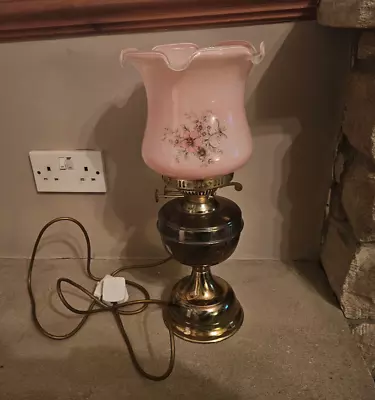 £49.99 • Buy Vintage BHS Brass Electric Victorian Style Oil Table Lamp With Pink Tulip Shade