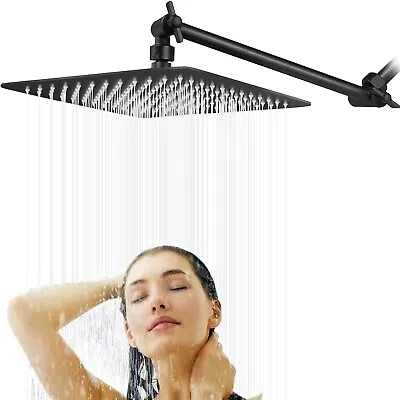 12 In Square Stainless Steel Rain Shower Head With 11  Adjustable Extension Arm • $33.99