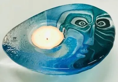 Mats Jonasson Glass IDEO BLUE Tea Light Candle Holder Modern Art Collectable • £39.99