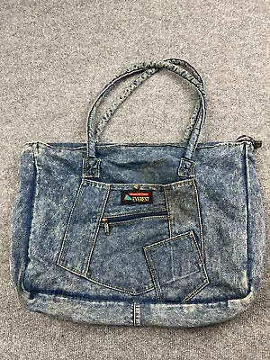 Vintage 80s 90s Everest Jean Duffle Bag Blue Denim Gym Zip Pockets Handles • $18