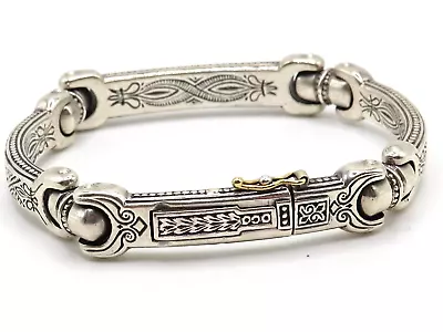 KONSTANTINO MEN'S 925 STERLING SILVER HINGED BRACELET W 18k YELLOW GOLD ACCENTS* • $495.99