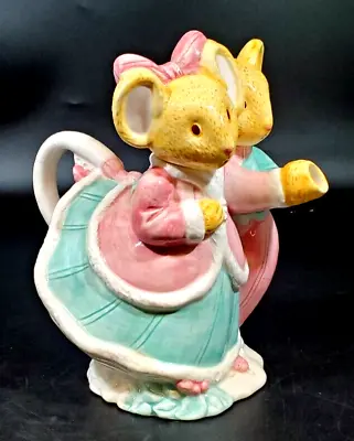 MR. And Mrs. Mouse Dancing TEAPOT Pink Light Blue Or Green Stands 8  Tall • $32.39