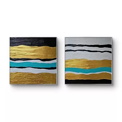 ORIGINAL Picture 2st 40x40 Cm Abstract Art Canvas Modern Acrylic Picture Hand Painted • £82.19