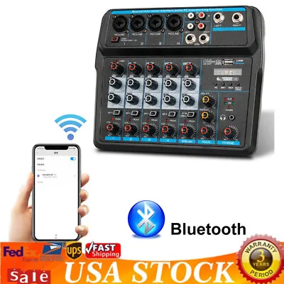 6 Channel Studio Audio Mixer USB Bluetooth Live Sound Mixing Console Amplifier • $59