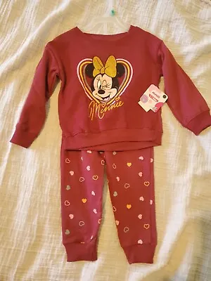 Disney Minnie Mouse Sweat Suit Gray And Pink W/Ears Jacket And Pants Toddler 3T  • $18.99