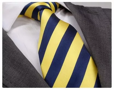 New Men's DesignerYellow & Navy Stripe Silk Tie • £7.99