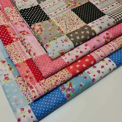 Floral Gingham Spots Patchwork Poly Cotton Fabric Polycotton Craft Material 45  • £1.99