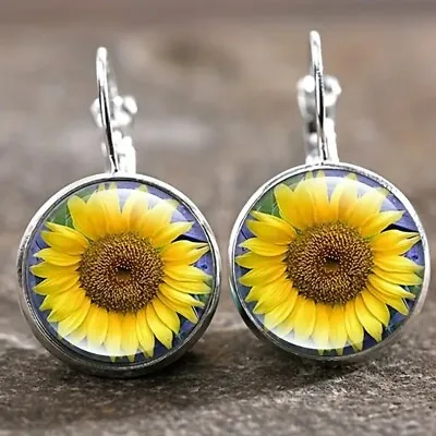 Beautiful Vintage Glass Sunflower Earrings • $11.95