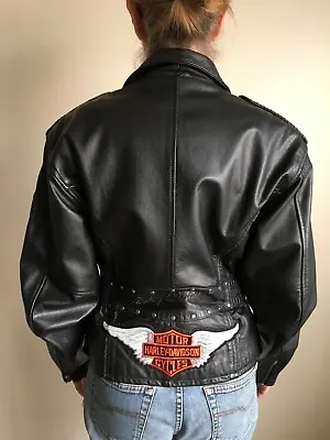 Harley Davidson Rare Vintage Sierra Rose Black Leather Jacket Women Medium • $75