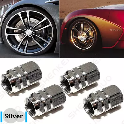 Silver Aluminum Tire/Wheel Air Pressure Valve Stem CAPS For Auto-Car-Truck-Bike • $5.85