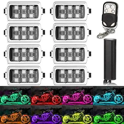 8 Pods RGB LED Rock Lights For Motorcycle Underglow Light Kit W/ Remote Control • $27.48