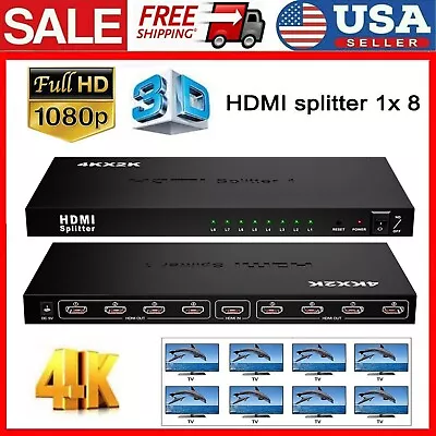 1X8 8 Port HDMI Splitter Switch 1 In 8 Out Repeater Amplifier Hub 3D 4K HD 1080P • $52.90