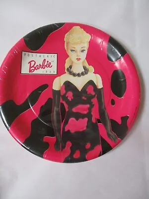 Vintage Nos Nostalgic Barbie 1959 8 7  Plastic Coated Plates C A Reed Black Pink • $12.99