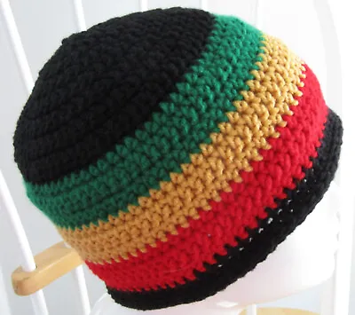 Reggae Rasta Jamaican Black Crochet Skull Cap Beanie Hat Handmade • $13.95