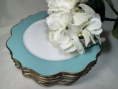 (6) Z GALLERIE  'Sofia' Aqua/Tiffany Blue 9 Inch Scalloped SALAD/LUNCHEON PLATES • $100