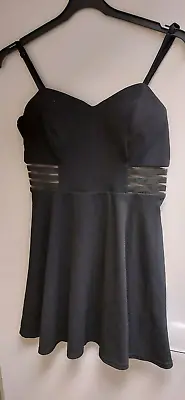 BNWT New Look Black Mesh Insert Strip Waist Skater Fit Flare Dress Size 14 (12) • £17.99