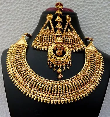 Gold Plated Light Weight Indian Wedding Necklace Earrings Bridal Party Set A • $32.02
