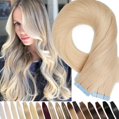 £23.28 • Buy CLEARANCE 100% Real Remy Tape In Human Hair Extensions Skin Weft Blond Full Head