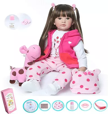 24  Reborn Dolls Baby Lifelike Silicone Vinyl Long Hair Toddler Newborn Doll • $79.15