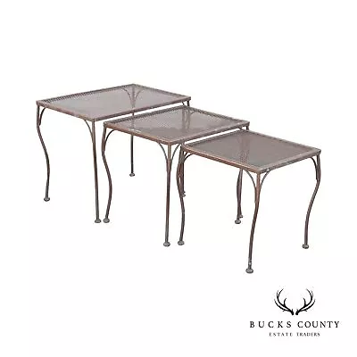 Vintage Mid Century Wrought Iron Set Garden Nesting Tables • $465