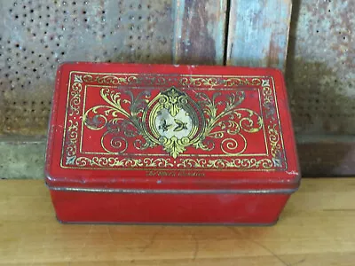 Vintage De Met's Demet's Candies Tin Metal Chocolate Box Red Tindeco Art Deco • $80.75