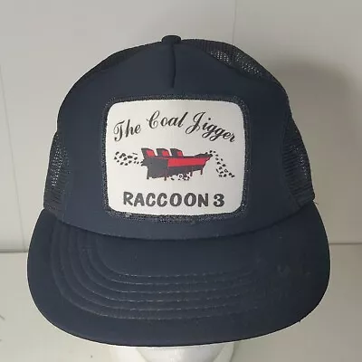 VTG The Coal Jigger Raccoon 3 Patch Mesh Trucker Hat Snapback Cap Mining Mine • $23.99