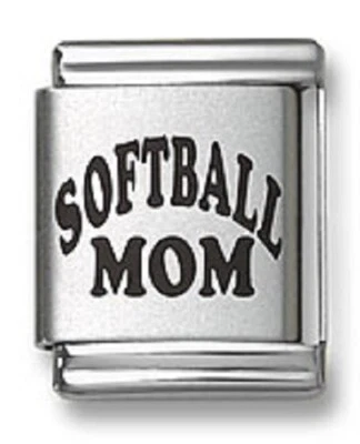 $7.95 • Buy SOFTBALL MOM Laser Italian Charm Fit 9 Mm Stainless Steel Link Bracelet Sports