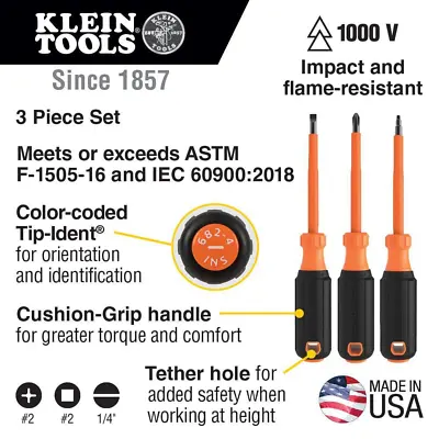 Klein Tools Screwdriver Set 1000-Volt Insulated (3-Piece) • $30.15