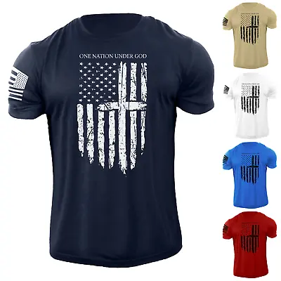 Men's One Nation Under God USA Flag T Shirt American Patriotic 100% Cotton • $13.90