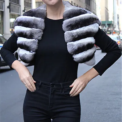 2023 Women Real Chinchilla Rex Rabbit Fur Vest Winter Warm Gilet Waistcoat • $195.99