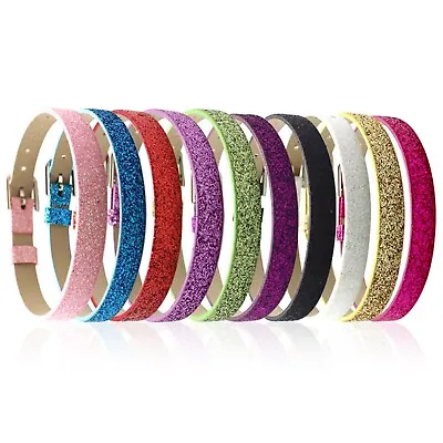 10 Glitter PU Leather Bracelet Wristband Fit 8mm DIY Slide Charm DIY Name • £3.11