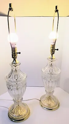 2 Vintage Lead Crystal Table Lamps  Zajecar Yugoslavia Original Tag 30  Tall • $120