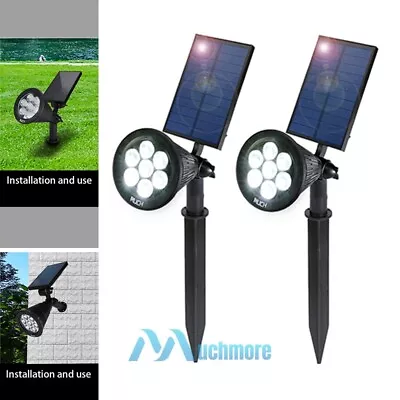 2X 7-LED Solar Spotlight 6000K White PIR Sensor Garden Yard Lawn Stake Lamp IP65 • $29.99