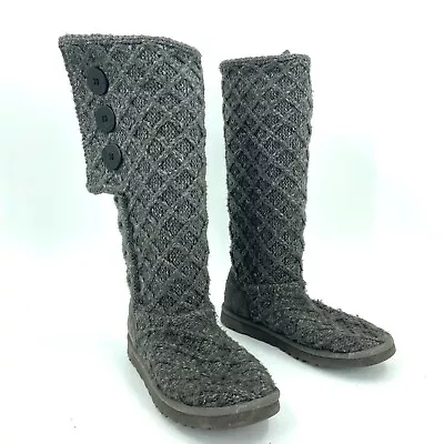 Ugg Cardy Lattice Gray Knit Boots Womens Size 8 • $29.98