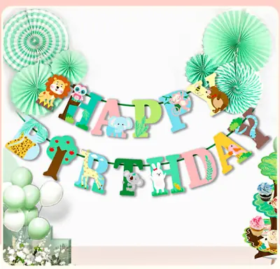 UK STOCK Animal Banner Jungle Safari Theme Children Birthday Party Decorations • £2.89