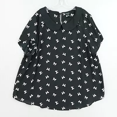 $22.99 • Buy Torrid Plus 3X Top Black Peter Pan Collar White Bows Short Sleeve Sheer Goth